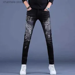 Men's Jeans Korea Version Mens Noble Black Jeans White Wash Slim Stretch JeansLight Luxury Embroidery Jeans Stylish Sexy Street Jeans; T240205