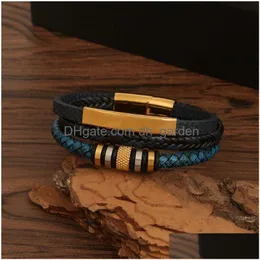 Kette Edelstahl Armband für Männer Mtilayer handgemachte geflochtene Leder magnetische Schnalle Armbänder Armreif Manschette Armband Mode Jude Dhyxb