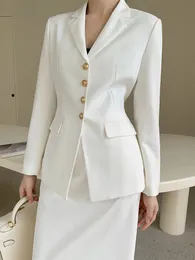 Mulheres manga longa terno branco conjunto para primavera verão escritório senhora elegante negócios entrevista workwear saia ternos duas peças 240202