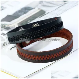 Charm Bracelets Embroider Leather Bracelet Button Adjustable Bangle Cuff Wristband For Men Women Fashion Jewelry Drop Delivery Dhmds