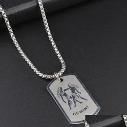 Anhänger Halsketten Edelstahl 12 Sternzeichen Halskette Männer Hip Hop Id Dog Tag Anhänger Charme Star Choker Astrologie Mode Jewelr Dhauf