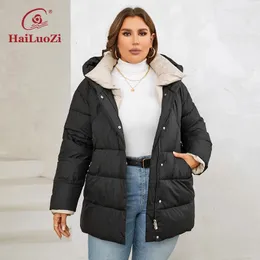 HaiLuoZi Womens Winter Jackets Plus Size Short Warm Hooded Female Outwear Zip Up Quilted Stylish Coat Women 1170 240130