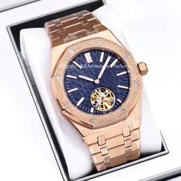 Nowy Royal Tourbillon zegarek z męskim mrocznym projektem pierścieniowym, All Stagle Stal Automatic Mechanical Watch, modne pasujące 42 mm złote zegarki