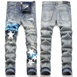 Designer jeans kvinnor jean byxor svart stack jeans byxa high street lapp herrar stjärna broderi panel byxor sträcka smala passbyxor byxor jeans för herrkläder