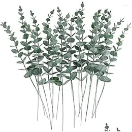 Dekorativa blommor kransar 24st eukalyptus stjälkar konstgjorda blad faux grönska grenar för blomma blommor arrangemang hem droppe del otc24
