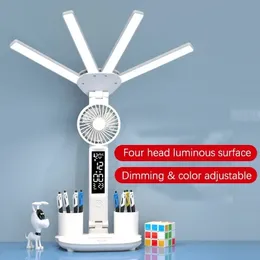 Lampada da scrivania a LED a 4 teste Temperatura Tempo Settimana Display intelligente Protezione per gli occhi pieghevole Luce notturna da lettura con portapenne 240125