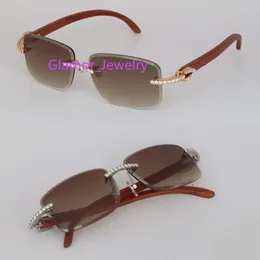 Neues Modell, handgefertigt, Moissanit-Set, Holz-Sonnenbrille für Männer und Frauen, Original-Holzrand, Diamantschliff-Sonnenbrille, Größe 58