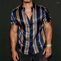 Men's Casual Shirts 2024Summer Mens Vintae Striped Sirt Fasion Luxury Sort Sleeve Awaii Sirts For Men Blusas Camisa Masculina