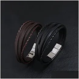 Charme pulseiras couro mti camada envoltório pulseira de aço inoxidável fivela moda mulheres homens bangle pulseira jóias gota entrega dh4ak