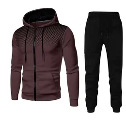 Primavera moda onda ponto streetwear zíper hoodies sweatpant 2 pçs conjunto masculino treino casual jogging terno ao ar livre 240201