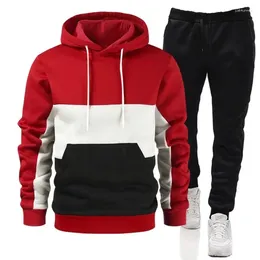 Herrspårspår Huva tröja Sweatpants 2 -stycken Set Luxury Casual Sports Suit Jogging Patchwork Clothing