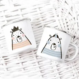 Tassen Cartoon Bär Druck Emaille Kreative Kaffee Tee Tassen Frühstück Milch Tasse Camping Heizbare Getränke Wasser Griff Drink Geschenke