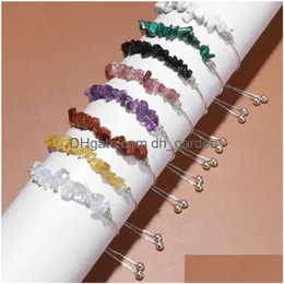 Chain Natural Chip Stone Beaded Bracelet Amethyst Citrine Malachite Gemstone Irregar Crush Adjustable Bracelets Women Jewelry Drop De Dham9