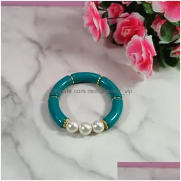 Charm Bilezikler Tasarımı Akrilik Kavisli İnci Boncuklu Femme Altın Renk Gofret Zinciri Streç Kuff Bangles Wristlet Women Jewelrycharm Dro Dhkzs