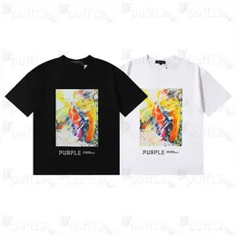 Collezione estiva T-shirt nuova di marca viola a maniche corte Puro cotone Tessuto pesante traspirante al 100% per l'assorbimento del sudore T-shirt da uomo di alta qualità dello stilista