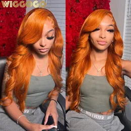 Wiggogo Body Wave 13X6 Hd Кружевной фронтальный парик Оранжевый имбирь Передние человеческие волосы 13X4 Парики 240130