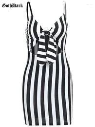 Casual Dresses Goth Dark Bandage Mall Gothic Hollow Out Sexy For Women Grunge Punk Striped BodyCon Mini Dress V-ringning Backless Partywear