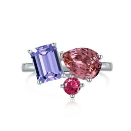 Bandringe Colorf Diamant Designer Ring für Frau Jahrestag 925 Sterling Silber Rosa Herz Quadrat 5A Zirkonia Liebe Hochzeit Engagemen Dhew6