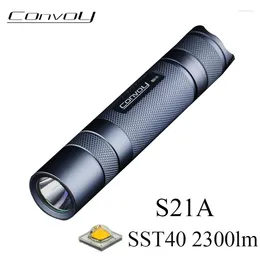 Flashlights facklor Konvoj S21A Flashlight EDC Torch Flash Light SST40 2300LM LINSTERA LED S2 Plus 21700 Version Lantern Camping Lamp Work