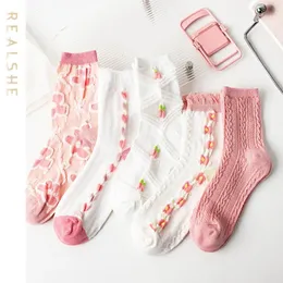 Sweet Kids Socks For Girls 4 Par/Lot Spring Summer Floral Soft Long Girls Socks Children Clothing Accessories 240124