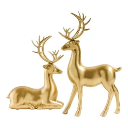 Statua di cervo in piedi e seduto Scultura in resina Figurine di renna Ornamenti Accenti di cervo per la decorazione della tavola del mantello dell'ingresso della casa 240123