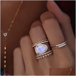 サイドストーン付きIrregarity Natural Rings Moonstone Joint Ring for Women Fashion Wedding Fine Jewelry Maxi Statement Drop Delivery DH97K