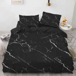 Conjuntos de cama Mármore King Queen Capa de edredão Legal Preto e Branco Textura Padrão Conjunto para Adolescentes Adultos 2/3 PCS Colcha de Poliéster