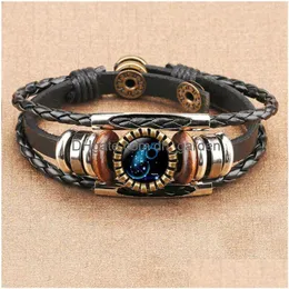 Charm Armbänder Update 12 Zeichen Horoskop Glas Cabochon Armband Mtilayer Wrap Armband Manschette Frauen Modeschmuck Geschenk Drop Liefern Dhjdg