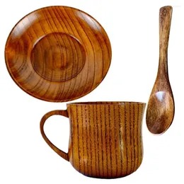 Наборы столовой посуды, 1 комплект, деревянная чашка, простой кофе, молоко, домашний чай с блюдцем, ложка для домашнего офиса