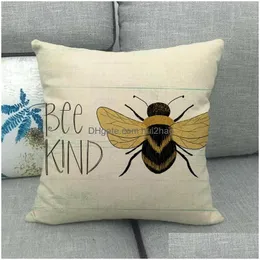 Подушка/декоративная подушка с одной стороны, подушка с принтом Er, лен для домашнего дивана, накидка на сиденье, милое винтажное украшение 45X45 см, пчелиное насекомое, падение D Dhin9