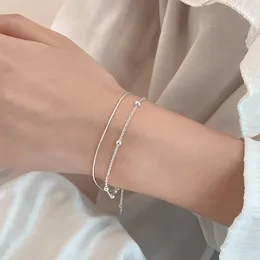 Charm Bracelets 925 Silver Plated Double Layer 작은 둥근 구슬 팔찌 여성을위한 패션 크리스마스 파티 보석 SL324