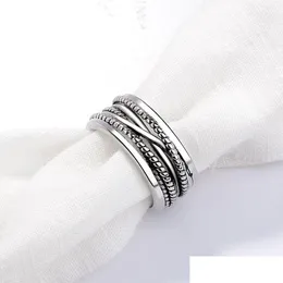 Offene verstellbare Crossover Wide Chunky Ancient Sier Braid MTI Layer Ring Stapelbar für Männer Frauen Mädchen Modeschmuck Wil DHT6L