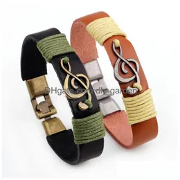 Charme Pulseiras Nota Musical Pulseira De Couro Vintage Handmade Trançado Bangle Cuff Para Homens Mulheres Hip Hop Jóias Will e Sandy Drop DHSZX