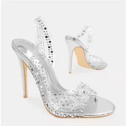 Sandalen Champagner Silber Gold Kristall Brautschuhe Klares PVC Strass Slingback Party Open Toe Sparkly Heels 230417