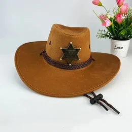 Western Cowboy Hat Retro Sheriff Cap Sunscreen With Wind Rope Hat Men And Women Horseback Riding Tourism Fishing Sunshade Cap 240119