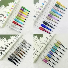 20 pçs diamante frisado caneta diy colorido beadable canetas esferográficas estudante papelaria para escrever material de escritório escolar 240124
