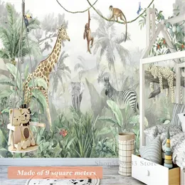 Papel de parede decorativo para quarto infantil, à prova d'água, tamanho personalizado, fundo estético, mural, animais da selva, girafa 240122