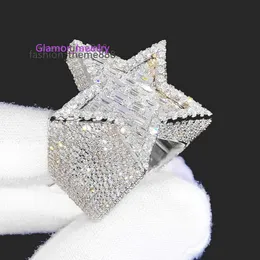 Factory Custom Luxury Hiphop Jewelry 925 Silver VVS Moissanite Diamond Hip Hop Star Ring Iced Out Letter Ring Menmoissanite Set With Diamonds