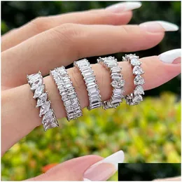 Anéis de casamento luxo s925 esterlina sier para mulheres branco 5a zircônia cúbica amor dianond coração quadrado oval noiva noivado designer j dhymx