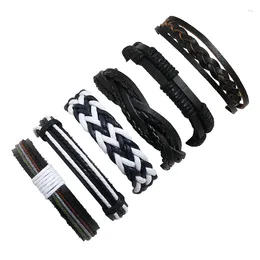 Bangle 6pcs/set Series Boho Gypsy Hippie Punk Beige Cord Wrap Black Adjustable Leather Bracelet Layers Stack Bracelets Sets For Man