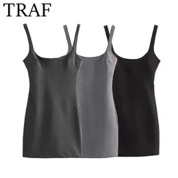 TRAF Women Fashion Sexy Fine Striped Sling Backless Mini Dresses Chic Female France Lace Trim Birthday Evening Mujer 240126