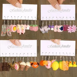 Dangle Earrings 10pcs/Set Cartoon Colorful Fruit Foods For Women Cute Geometric Animal Duck Set Trendy Dopamine Jewelry