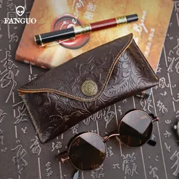 Soft Handmade Genuine Leather Glasses Case Sunglasses Protective Cover Vintage Eye Glasses Storage Bag Antiscratch Buckle 240118