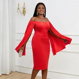 Casual Dresses Fashion Off the Shoulder Red BodyCon Kne Length Birthday Event Plus Size Outfits For Women Christmas Dress Vestidos 2024