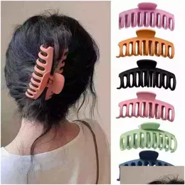 Hårklämmor Barrettes Korean stora klor Elegant Frosted Akryl för kvinnor Hönsvagn Klipp Pure färg Hårnål Drop Leverans smycken Hårhår Otmf5