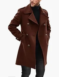Herr ullrockar Lapel Long Coat Jackets Dubbel-breasted Solid Color Overcoat Autumn Winter Tjock Long Trench Coat Outwear 240125