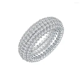 Pierścienie klastra Pięć rzędów pełne diamentowe mikro inkrustowane pierścień łukowy na Instagramie luksus 925 srebrny