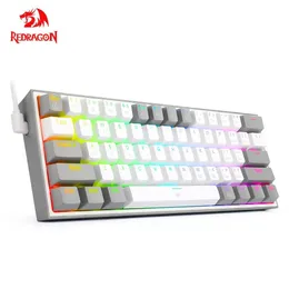 Redragon fizz k617 rgb usb mini teclado mecânico para jogos com fio interruptor vermelho 61 teclas gamer para computador pc laptop cabo destacável 240119