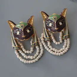 중간 레트로 레트로 서부 궁전 귀걸이가 떨어진 유리 여우 귀걸이 이집트 고양이 귀 클립