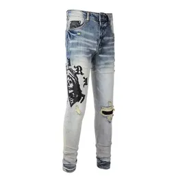 Amirs designer Jeans da uomo jeans viola High Street Hole Star Patch Pantaloni da donna con pannello ricamato a stella Amirs da donna pantaloni slim fit elasticizzati 936348961